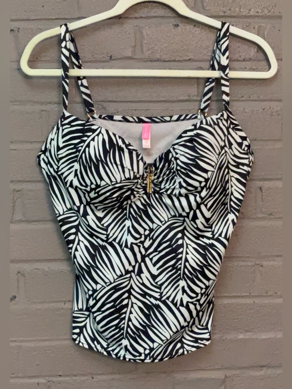 Victoria's Secret Black & White Palm-Print Kakini top with gold accent 38D